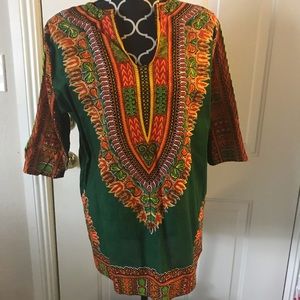 Grass-fields African Print Green Dashiki Top